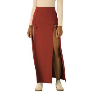 Halara High Waisted Decorative Buckle Split 2-in-1 Maxi Casual Skirt Sz XS Red